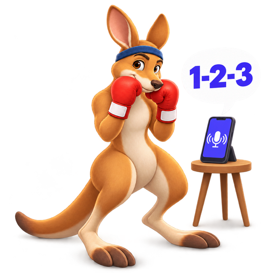 Roo guarding next to a phone on a stool, calling 1-2-3