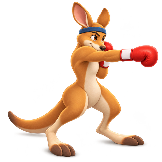 Roo, the boxing kangaroo coach, throwing a jab